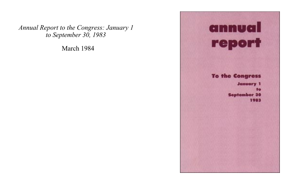 Annual Report to the Congress: January 1 to September 30, 1983