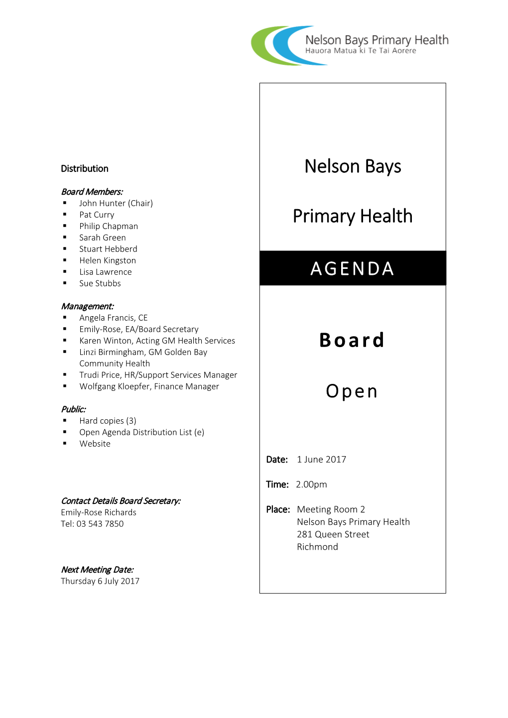 Nelson Bays Primary Health AGENDA Open