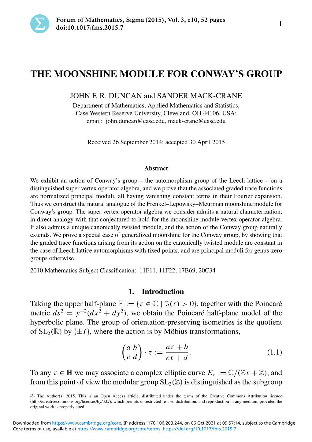 The Moonshine Module for Conway's Group