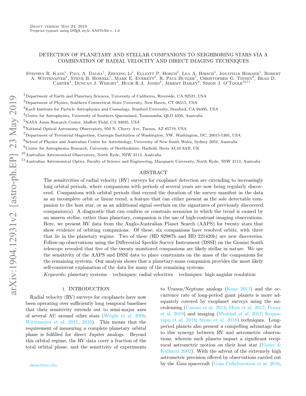 Detection of Planetary and Stellar Companions to Neighboring Stars Via a Combination of Radial Velocity and Direct Imaging Techniques