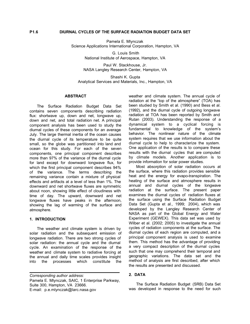 P1.6 Diurnal Cycles of the Surface Radiation Budget Data Set