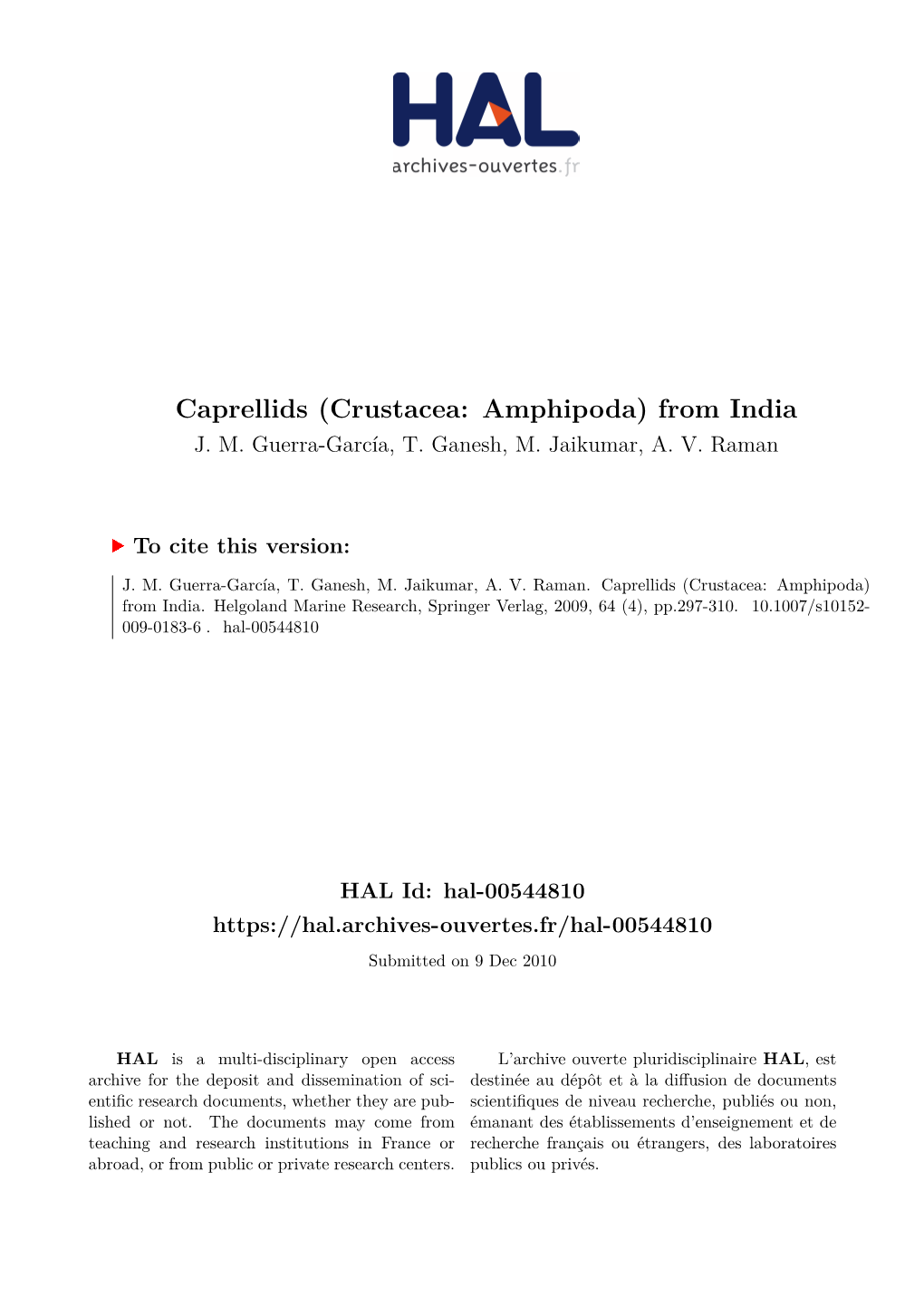 Crustacea: Amphipoda) from India J