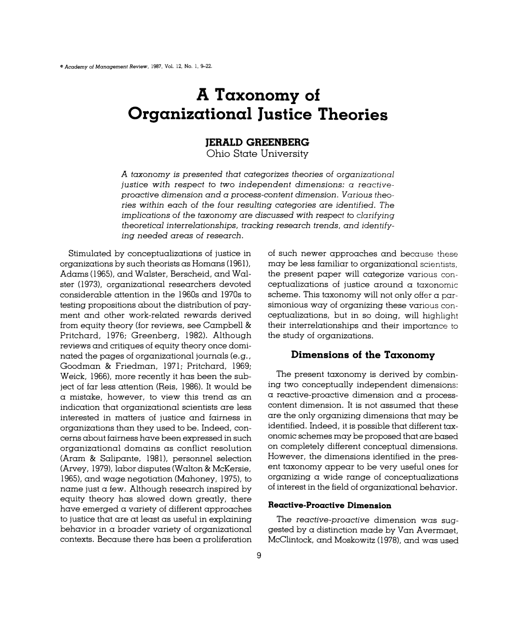 A Taxonomy of Organizational Justice Theories