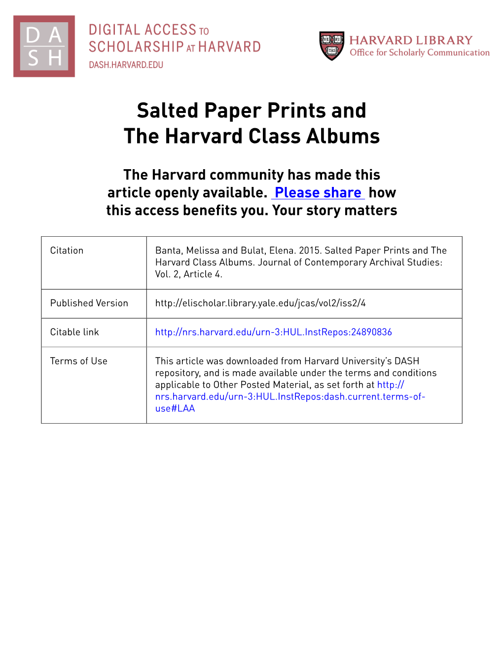 Salted Paper Prints and the Harvard Class Albums