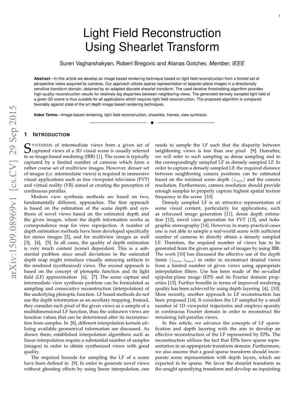 Light Field Reconstruction Using Shearlet Transform