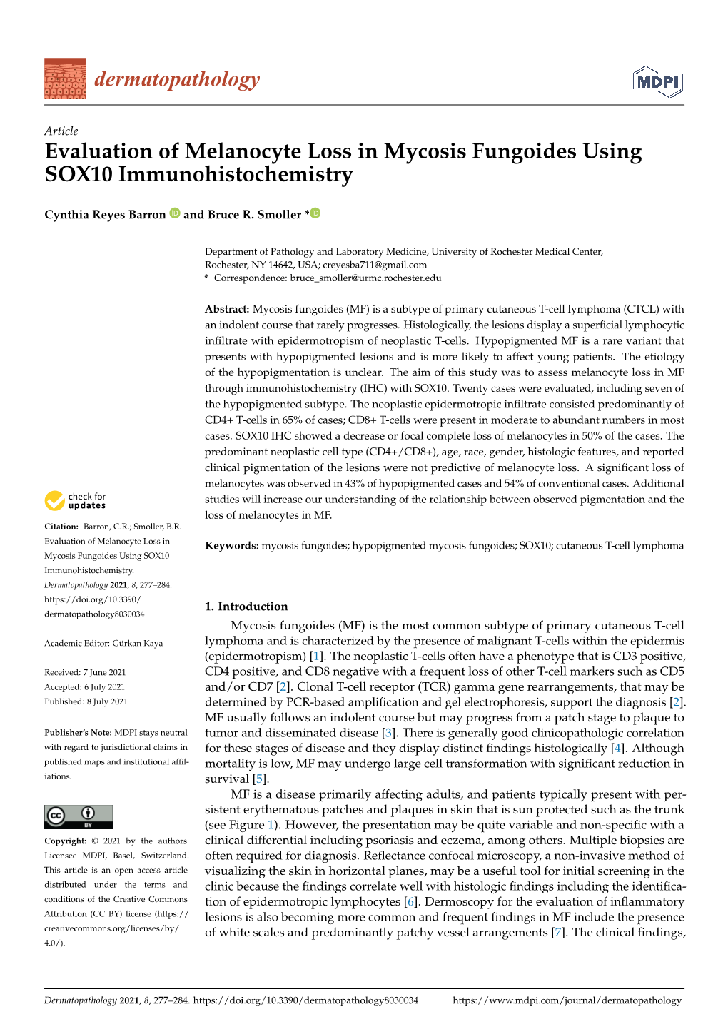 Evaluation of Melanocyte Loss in Mycosis Fungoides Using SOX10 Immunohistochemistry