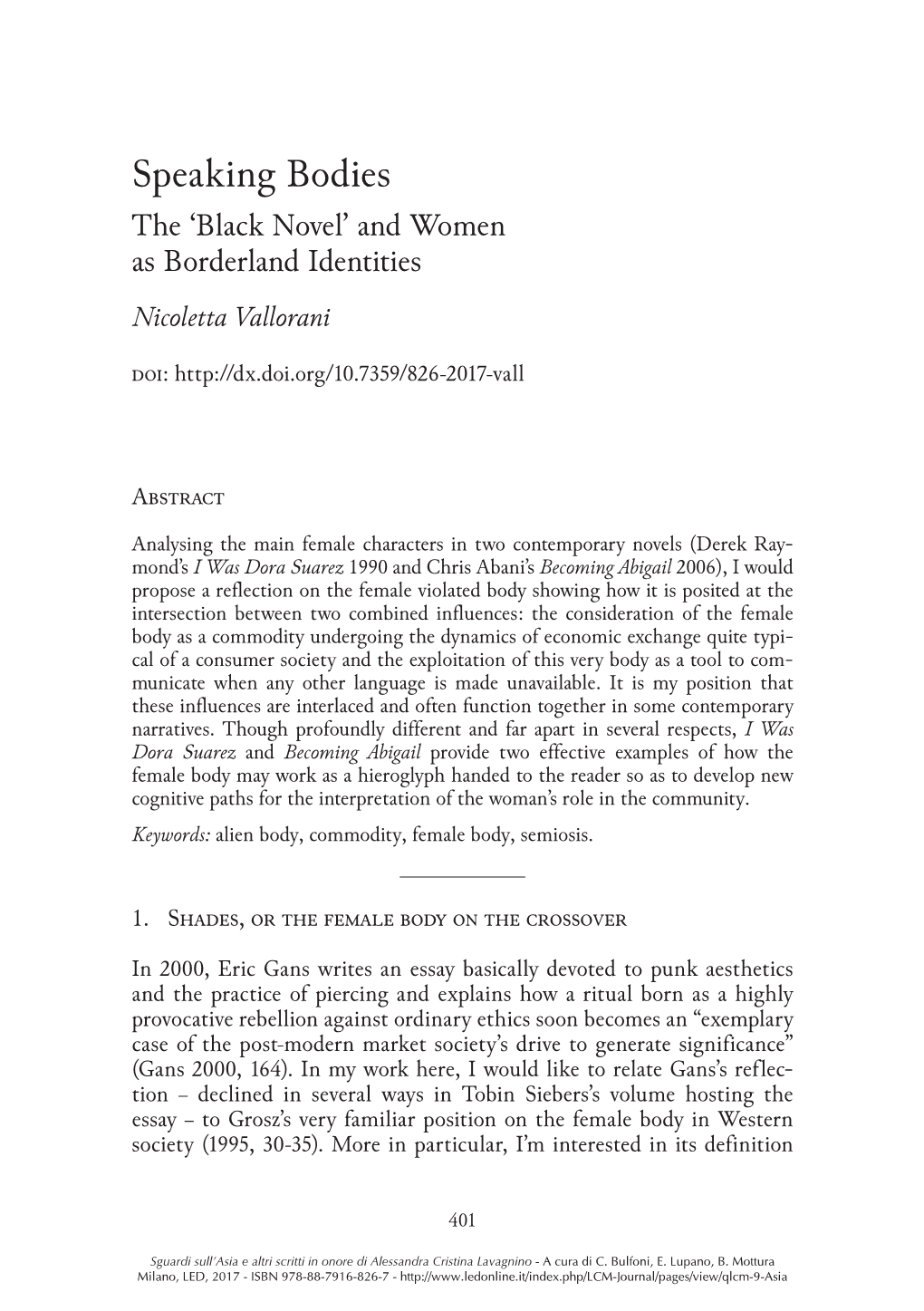 Black Novel’ and Women As Borderland Identities Nicoletta Vallorani Doi