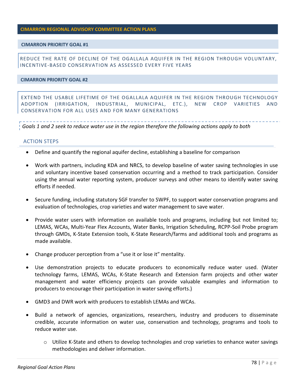 Regional Goal Action Plans Section