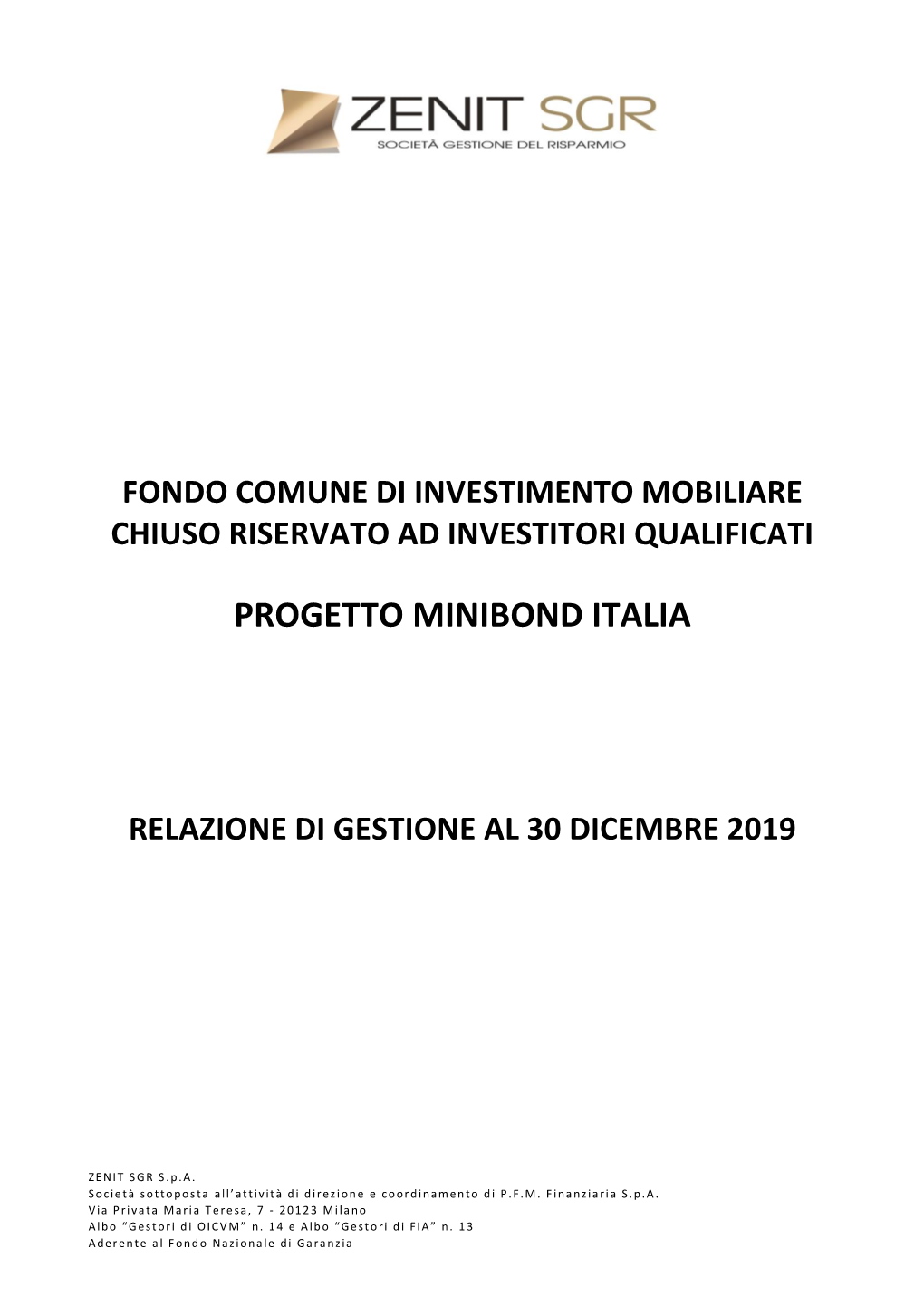 Fondo Progetto Minibond Italia Zenit SGR S.P.A