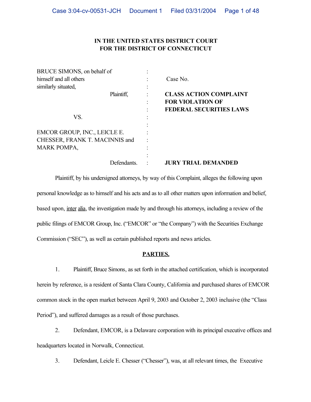 Case 3:04-Cv-00531-JCH Document 1 Filed 03/31/2004 Page 1 of 48