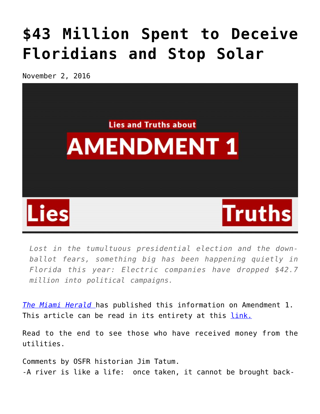 $43 Million Spent to Deceive Floridians and Stop Solar