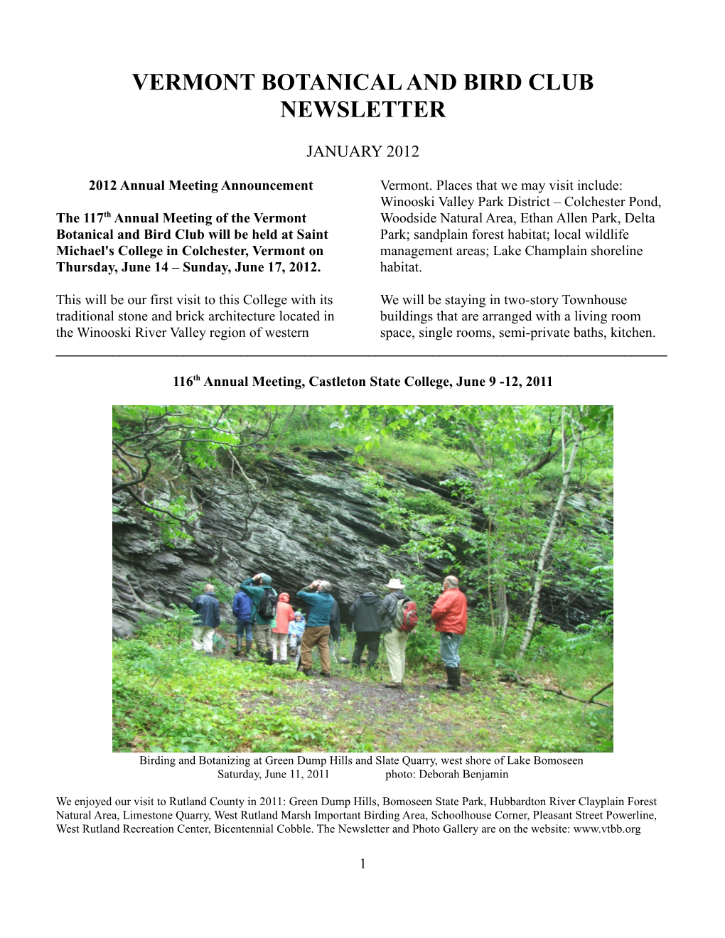 Vermont Botanical and Bird Club Newsletter