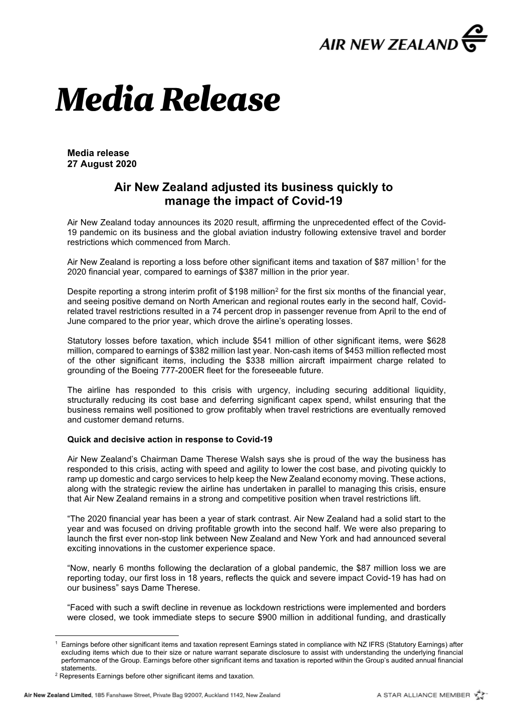 Air New Zealand Adjusted Its Business Quickly to Manage the Impact of Covid-19