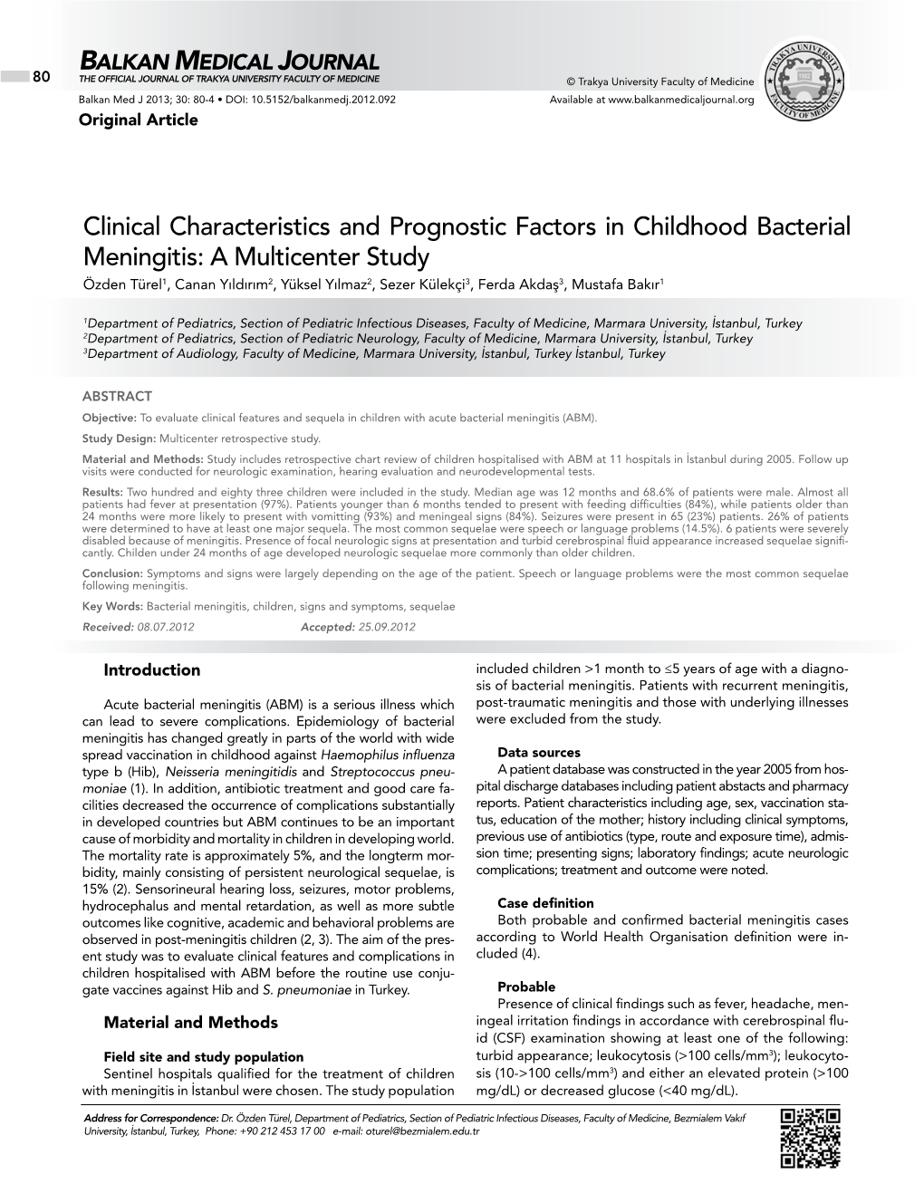 Clinical Characteristics and Prognostic Factors in Childhood