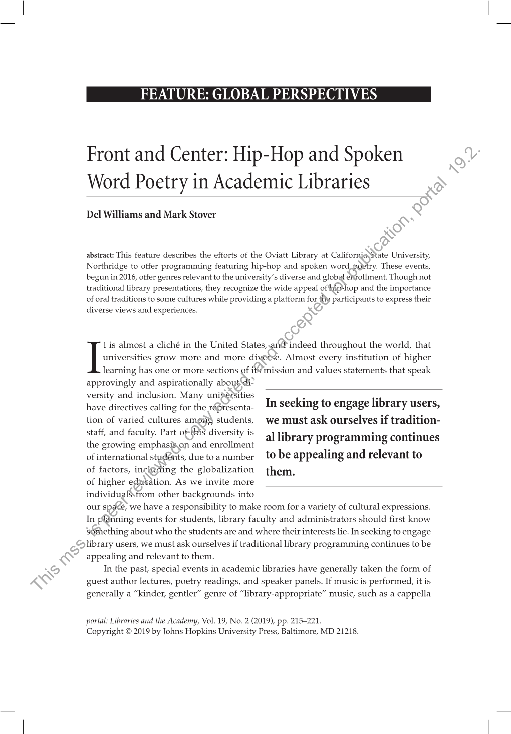 Hip-Hop and Spoken Word Poetry in Academic Libraries 19.2