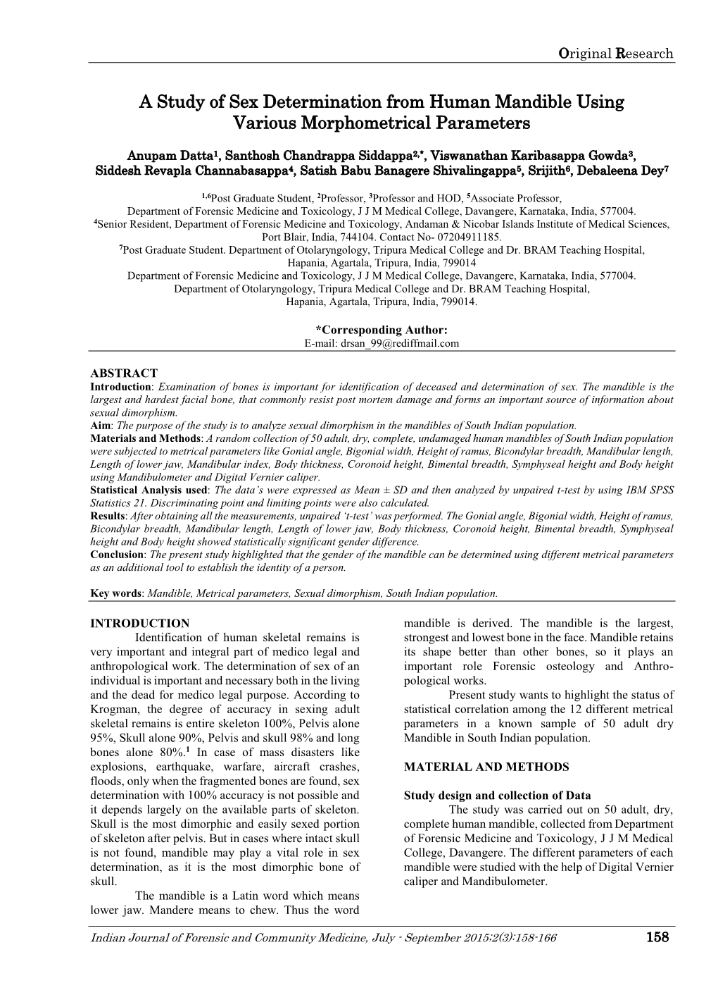 A Study of Sex Determination from Human Mandible Using Various Morphometrical Parameters