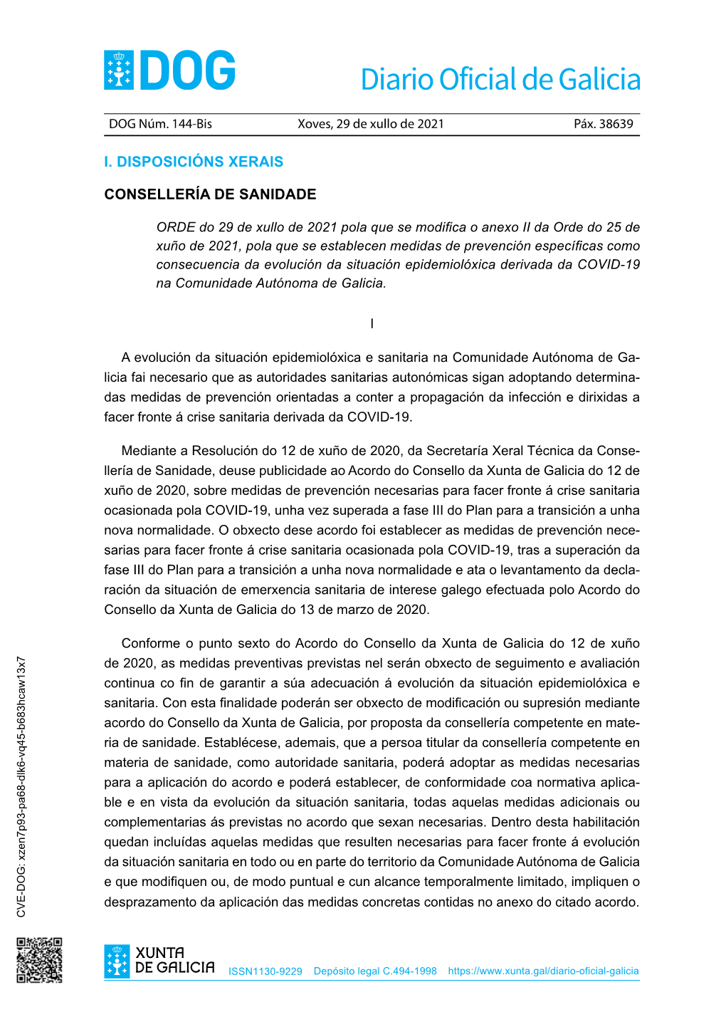 ORDE Do 29 De Xullo De 2021 Pola Que Se Modifica O Anexo II Da Orde