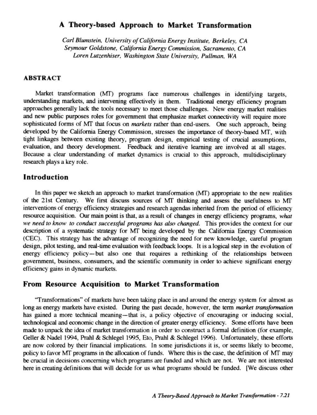 A Theory-Based Approach to Market Transformation