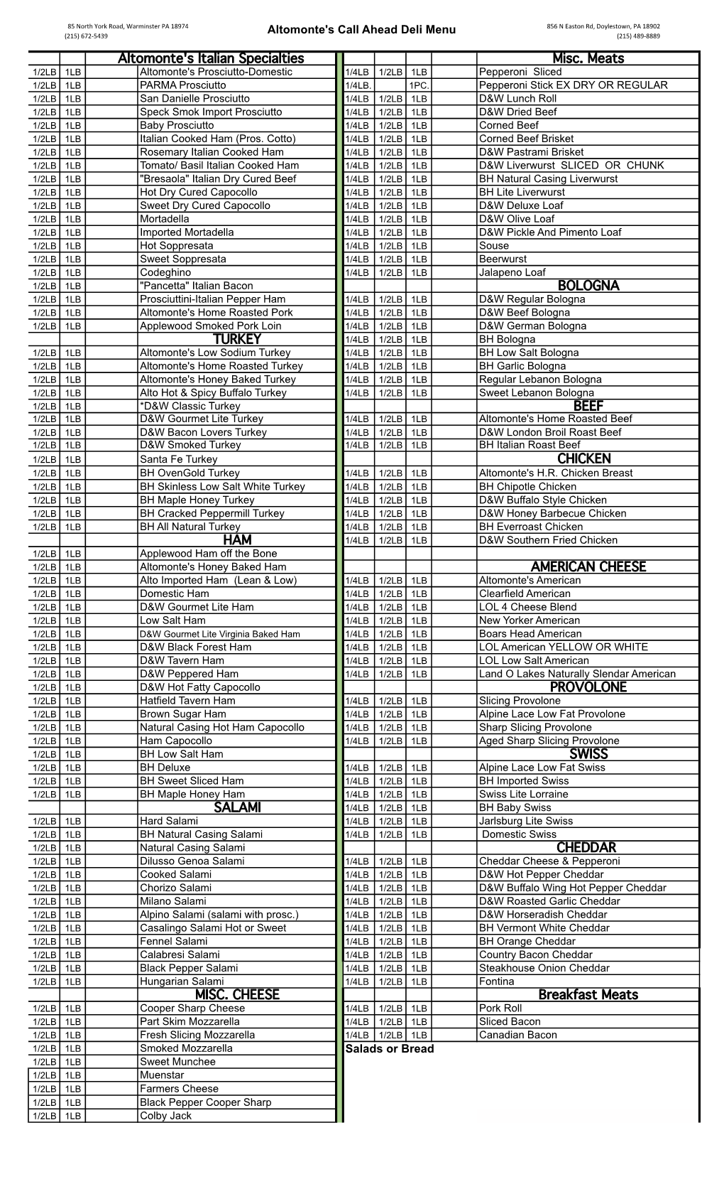 Deli Call-Ahead Order Sheet (PDF)