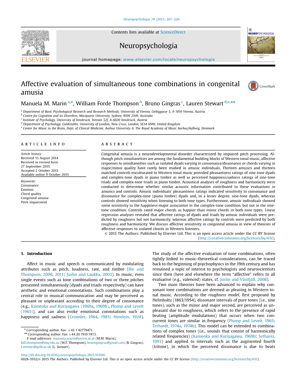 Affective Evaluation of Simultaneous Tone Combinations in Congenital Amusia