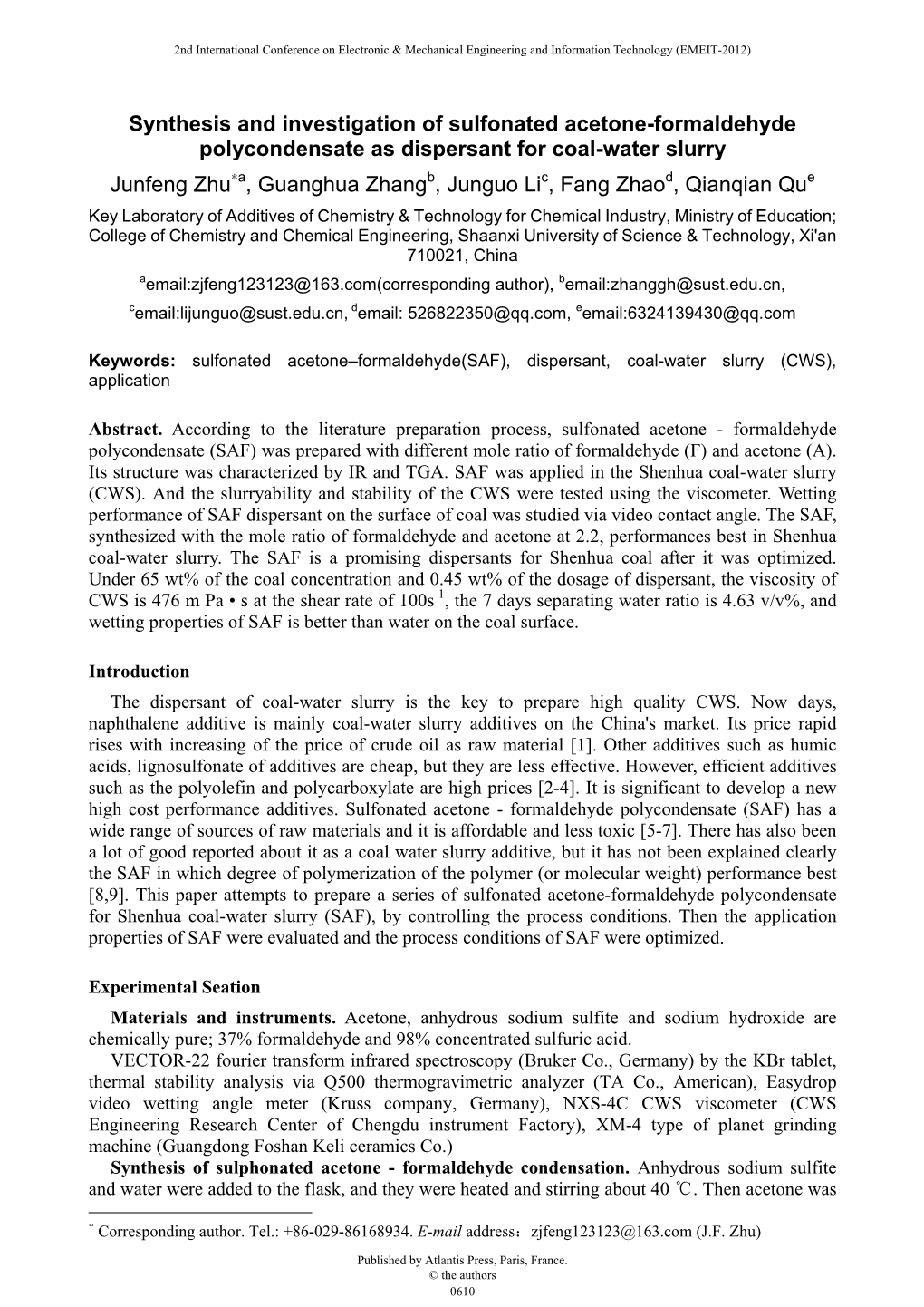 Synthesis and Investigation of Sulfonated Acetone-Formaldehyde