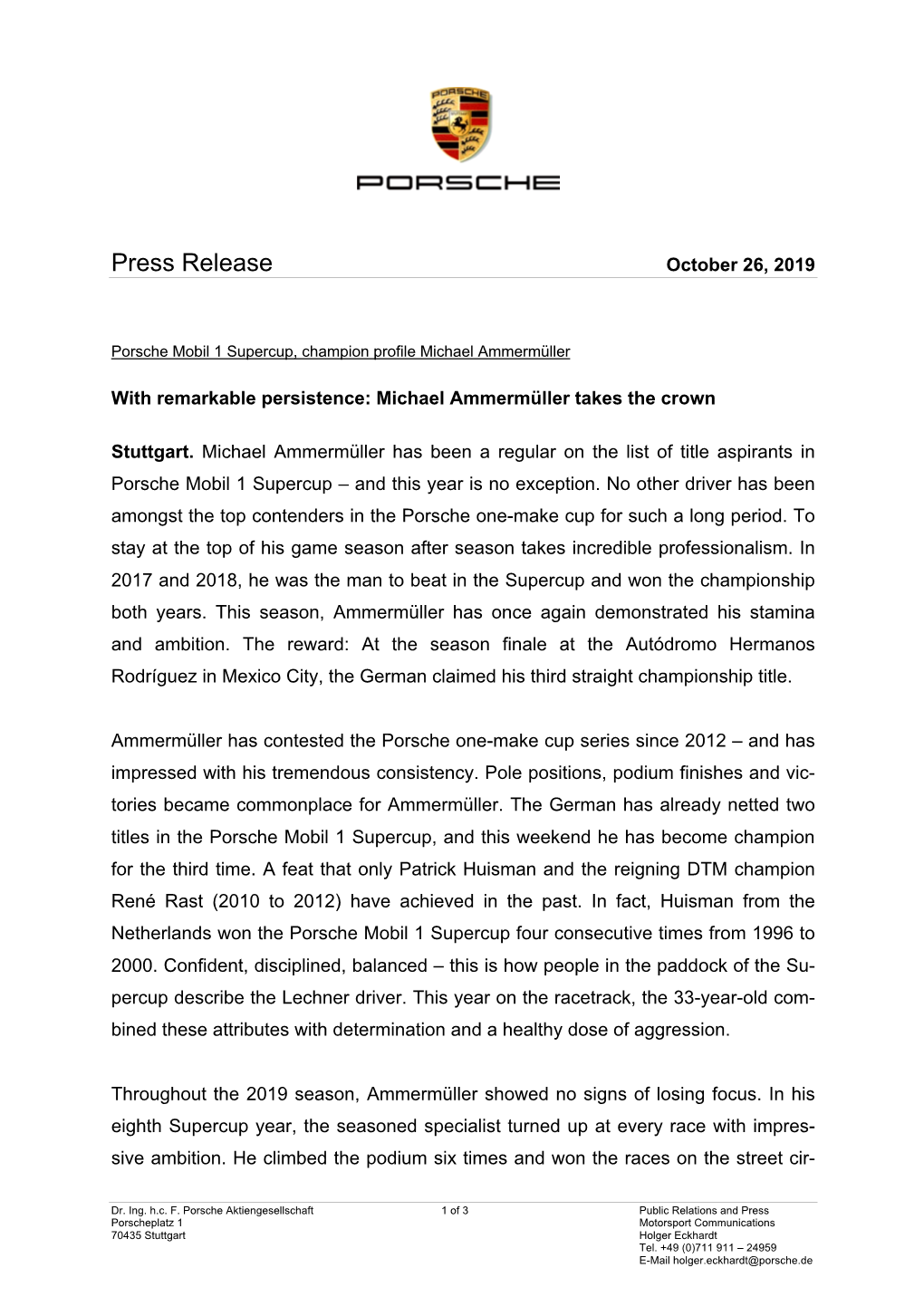 Press Release October 26, 2019