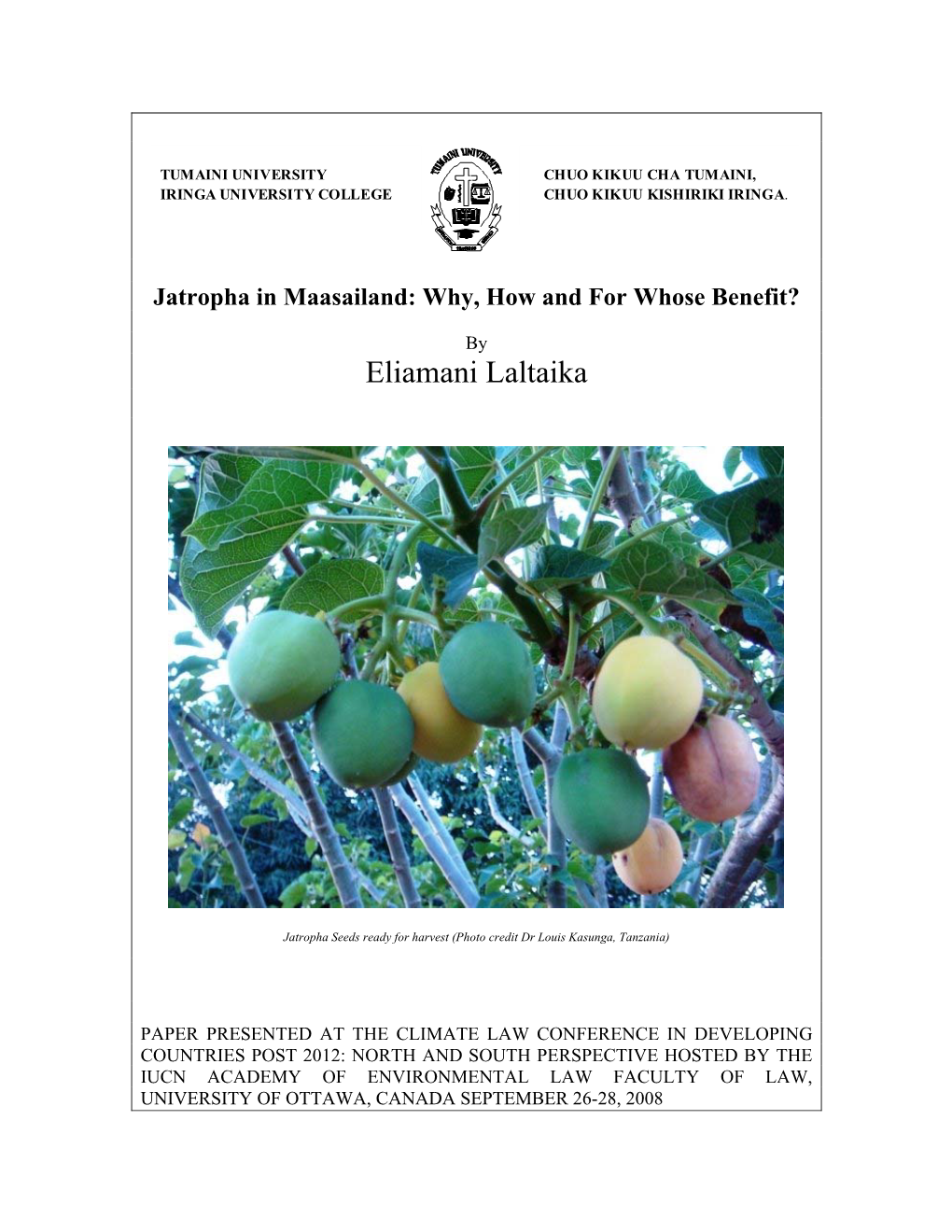 Jatropha in Maasailand: Why, How and for Whose Benefit?