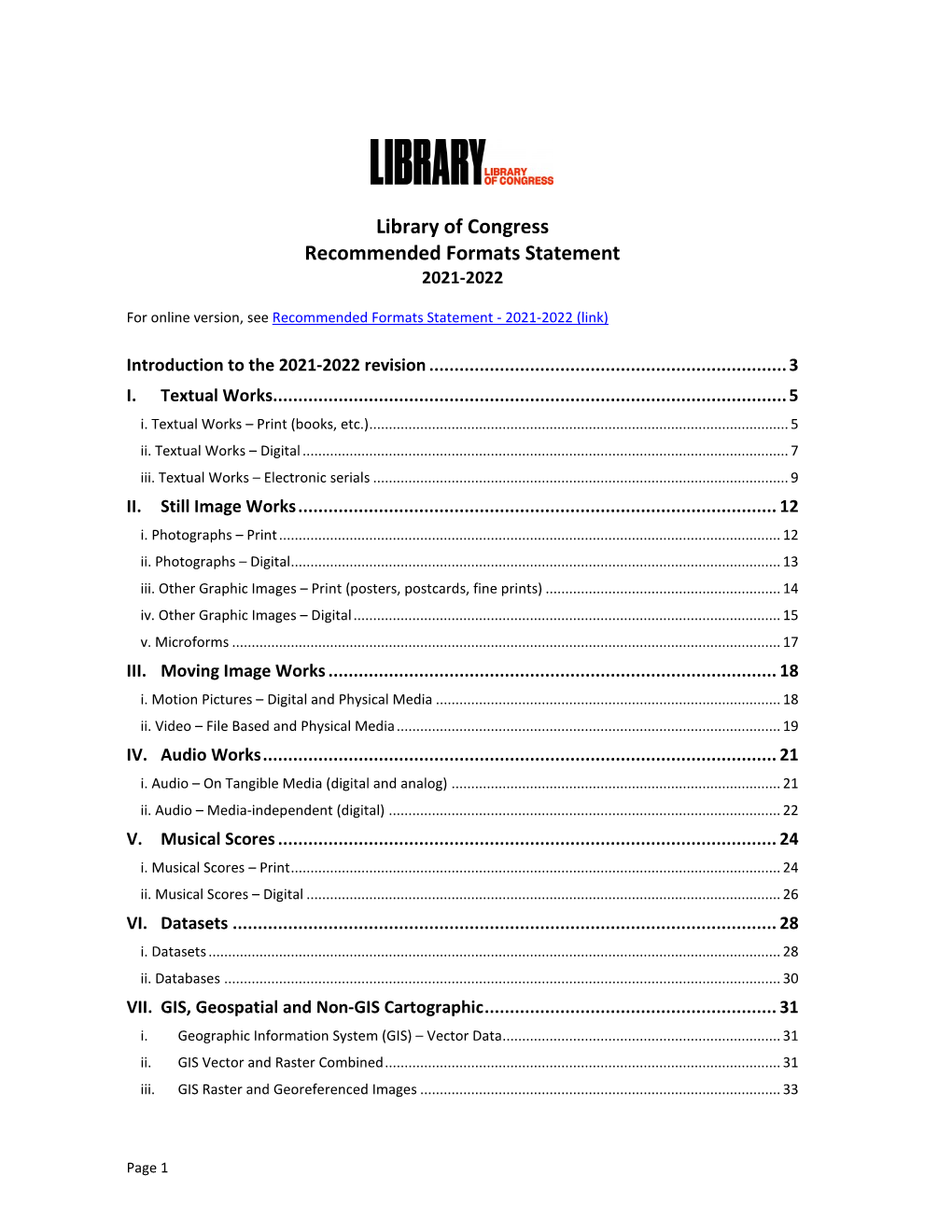 2021-2022 Recommended Formats Statement