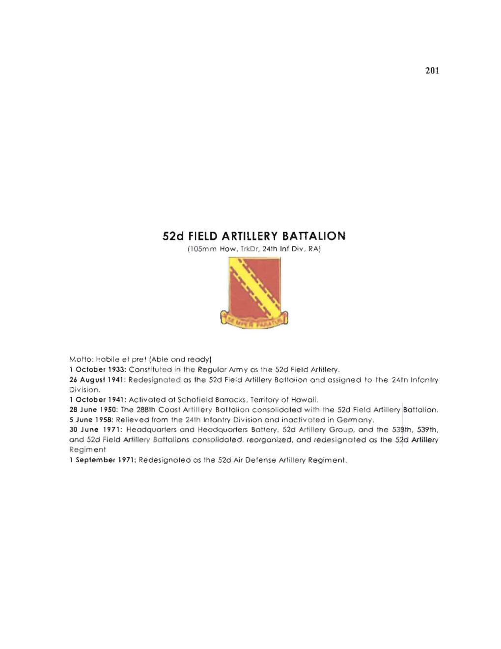 52D Field ARTILLERY BATTALION (105Mm How, Frkdr, 24Th Inl Diy, RA J