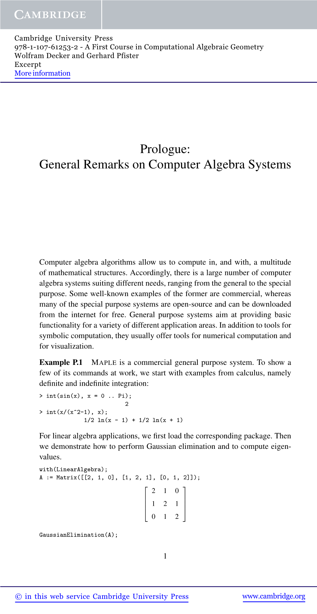 Prologue: General Remarks on Computer Algebra Systems