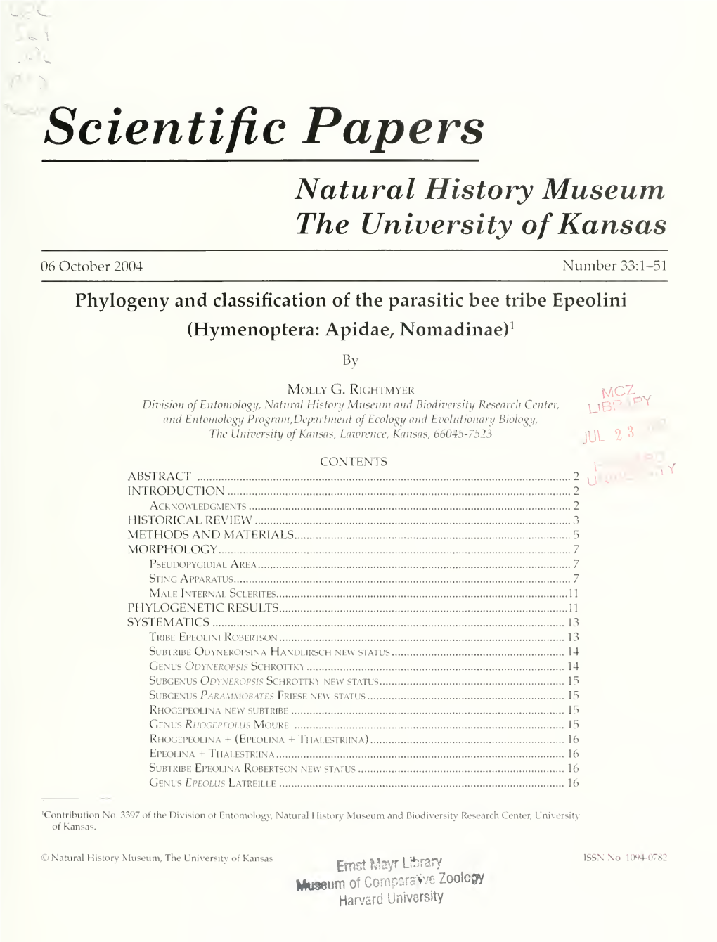 Phylogeny and Classification of the Parasitic Bee Tribe Epeolini (Hymenoptera: Apidae, Nomadinae)^