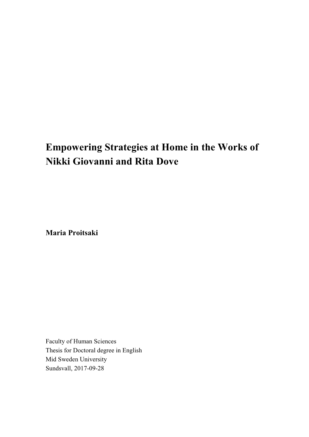 Empowering Strategies at Home in the Works of Nikki Giovanni and Rita Dove