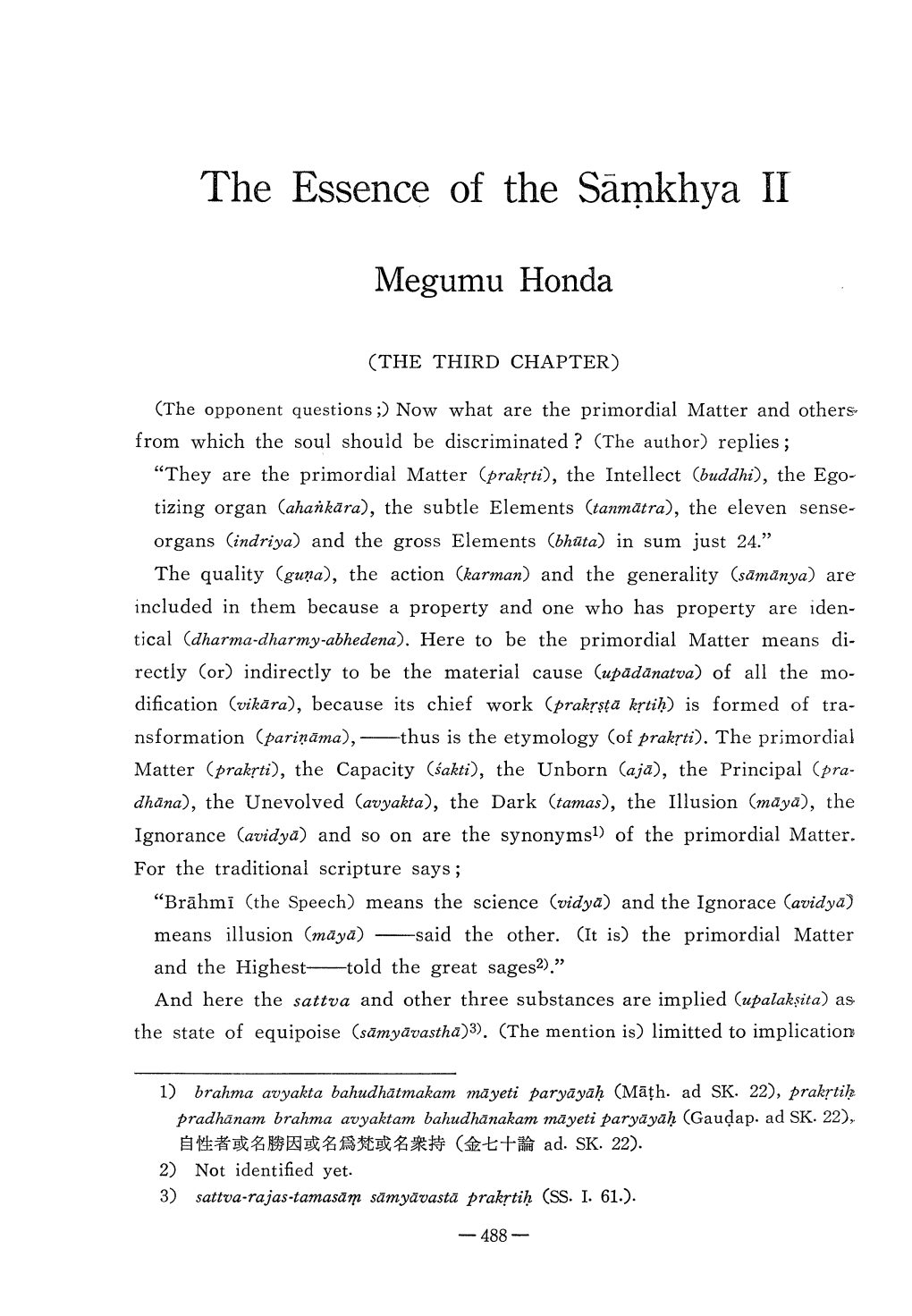 The Essence of the Samkhya II Megumu Honda