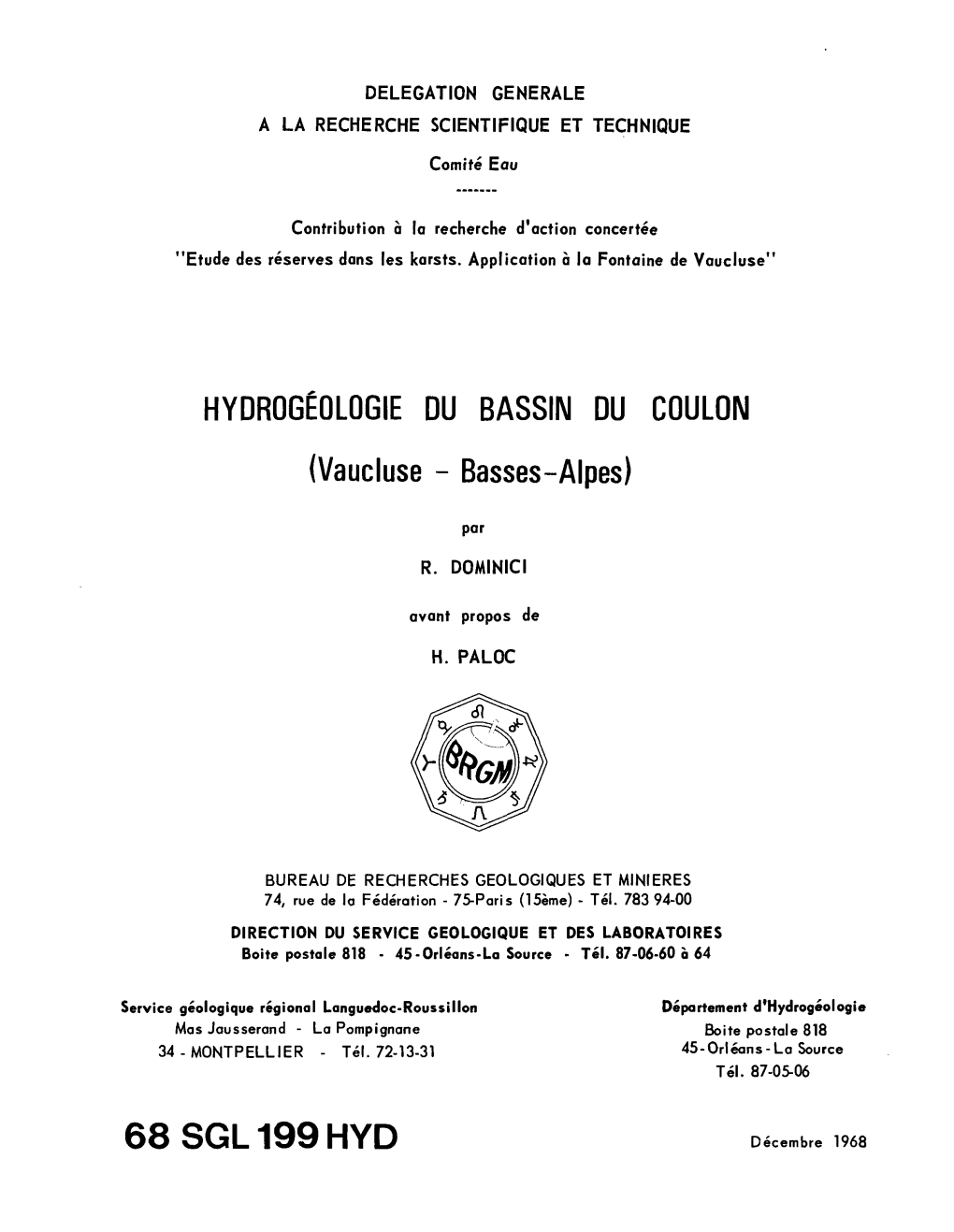 HYDROGÉOLOGIE DU BASSIN DU COULON (Vaucluse