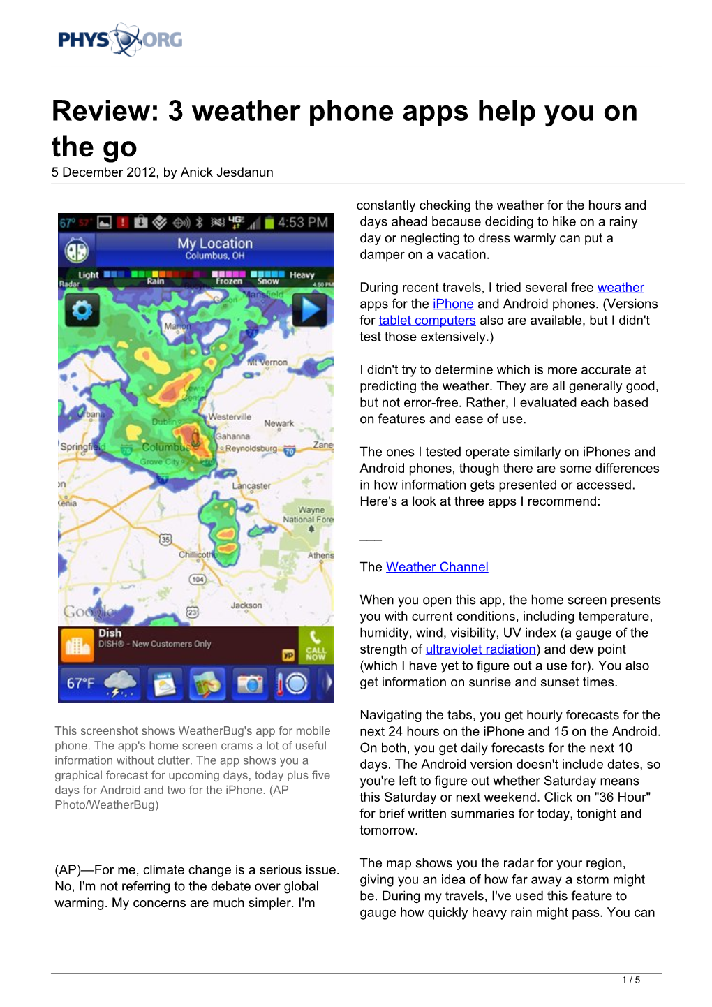 Review: 3 Weather Phone Apps Help You on the Go 5 December 2012, by Anick Jesdanun