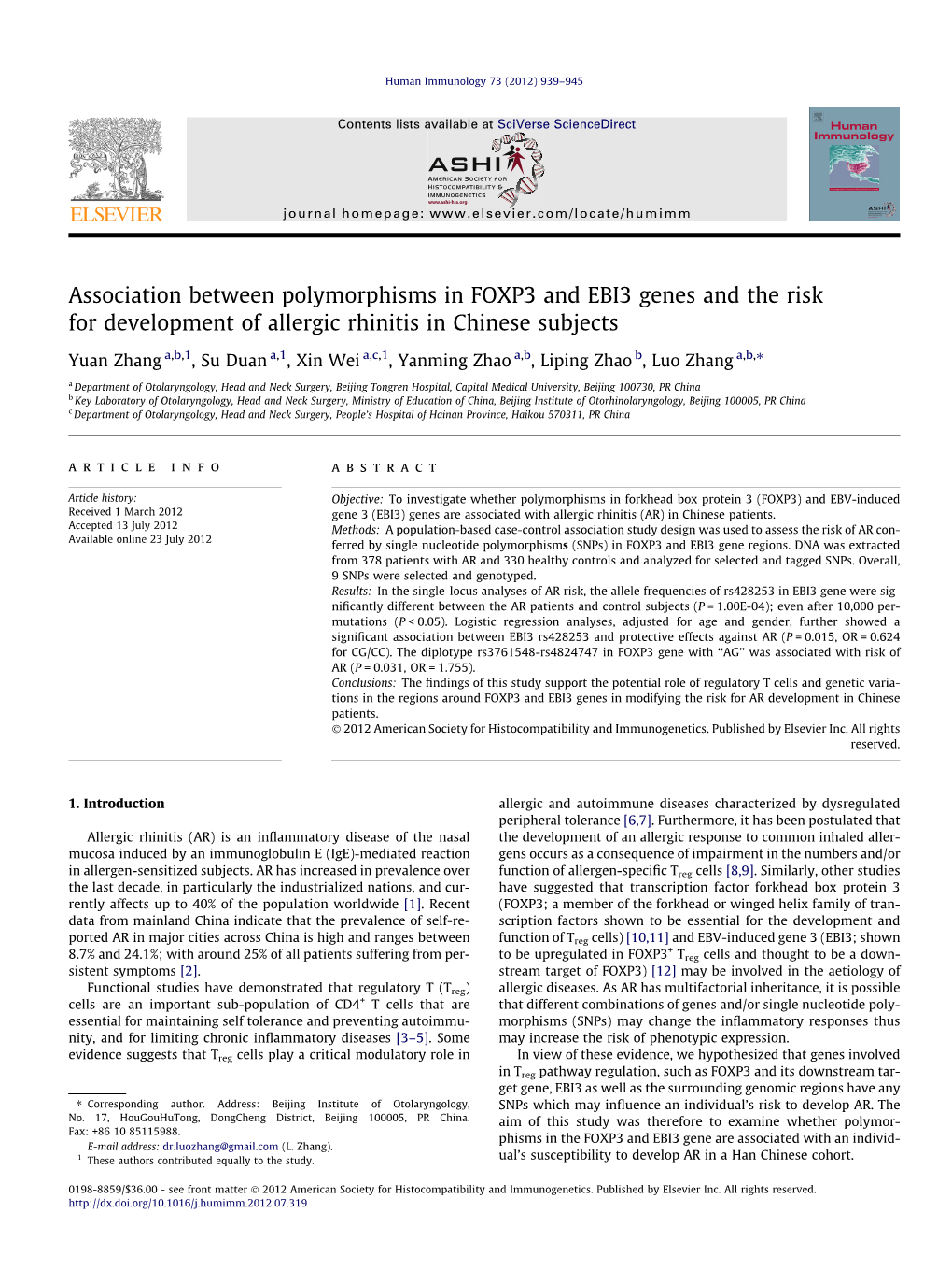 Association Between Polymorphisms in FOXP3 and EBI3 Genes and The