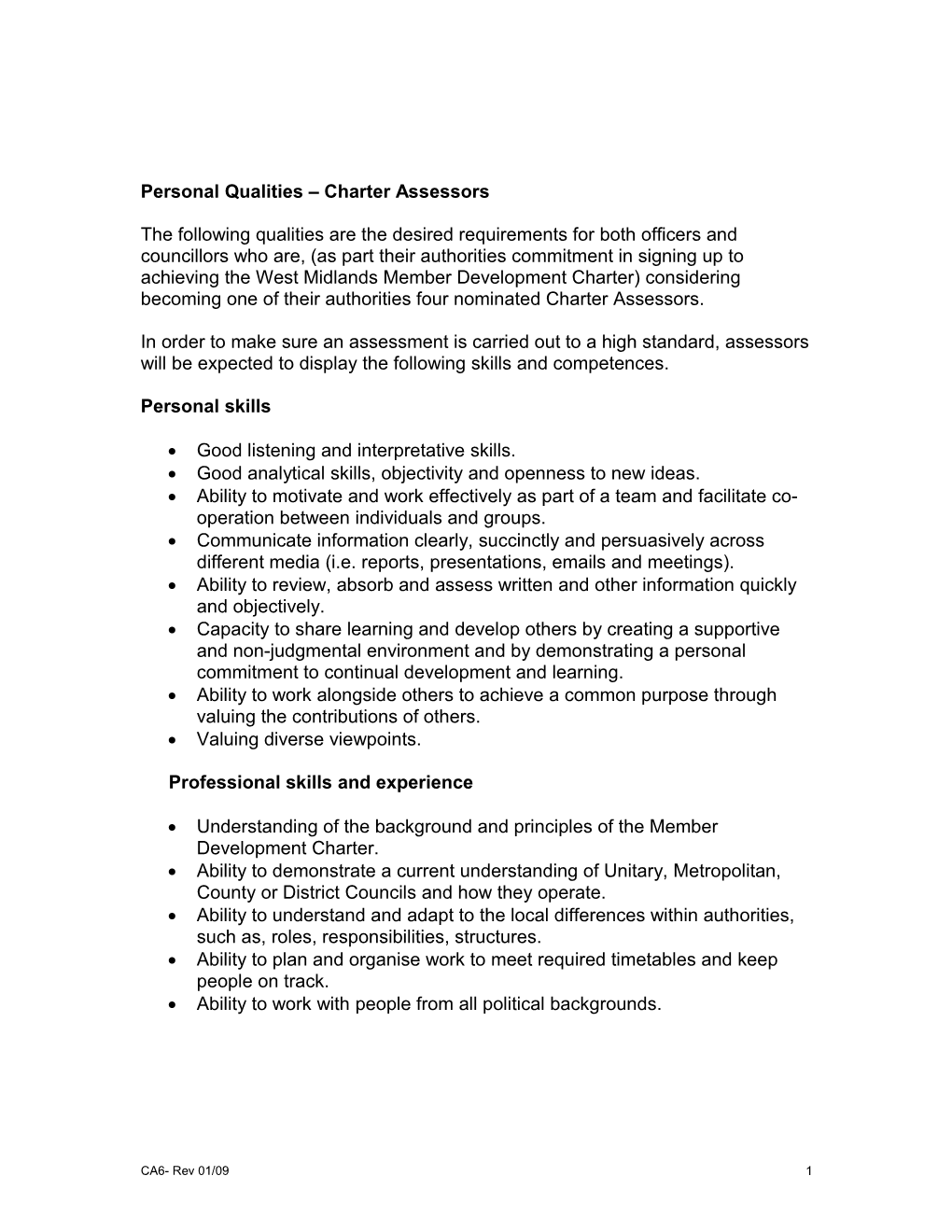 Personal Qualities Charter Assessors