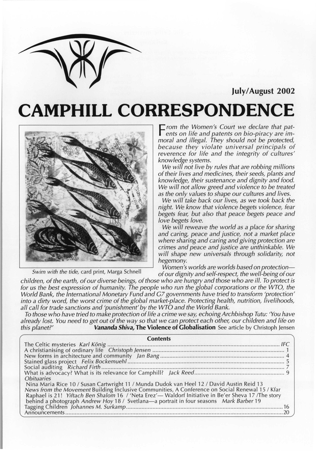 Camphill Correspondence July/August 2002