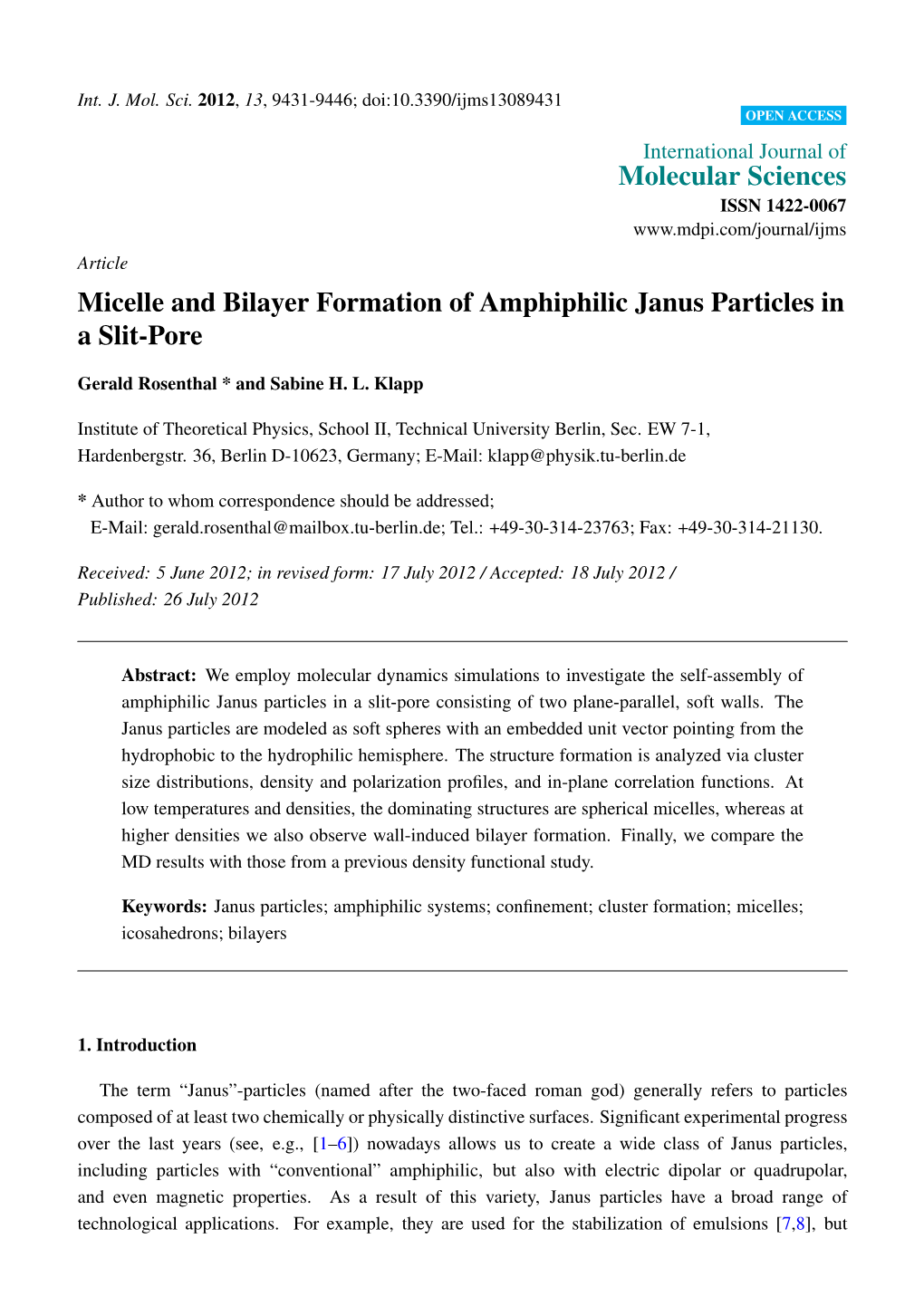 Micelle and Bilayer Formation of Amphiphilic Janus Particles in a Slit-Pore