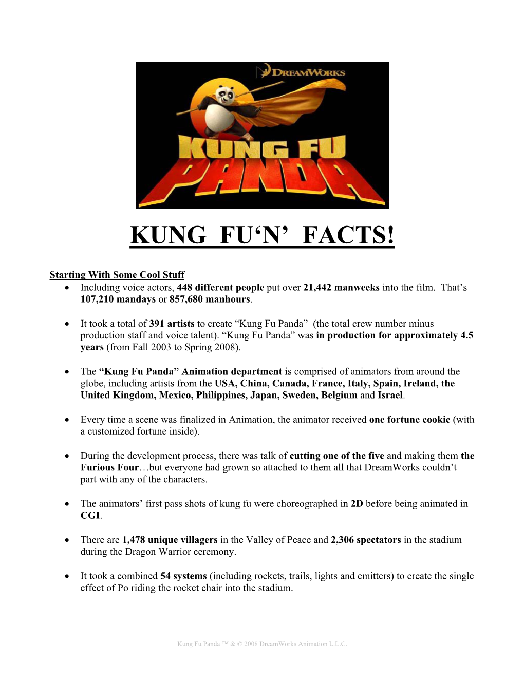 KUNG FU PANDA Fun Facts