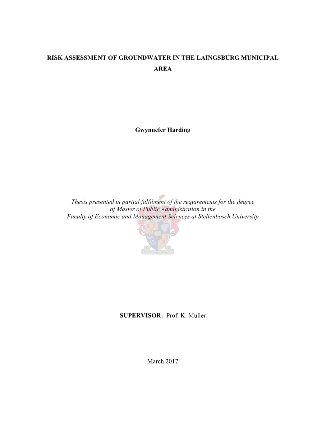 Risk Assessment of Groundwater in the Laingsburg Municipal Area