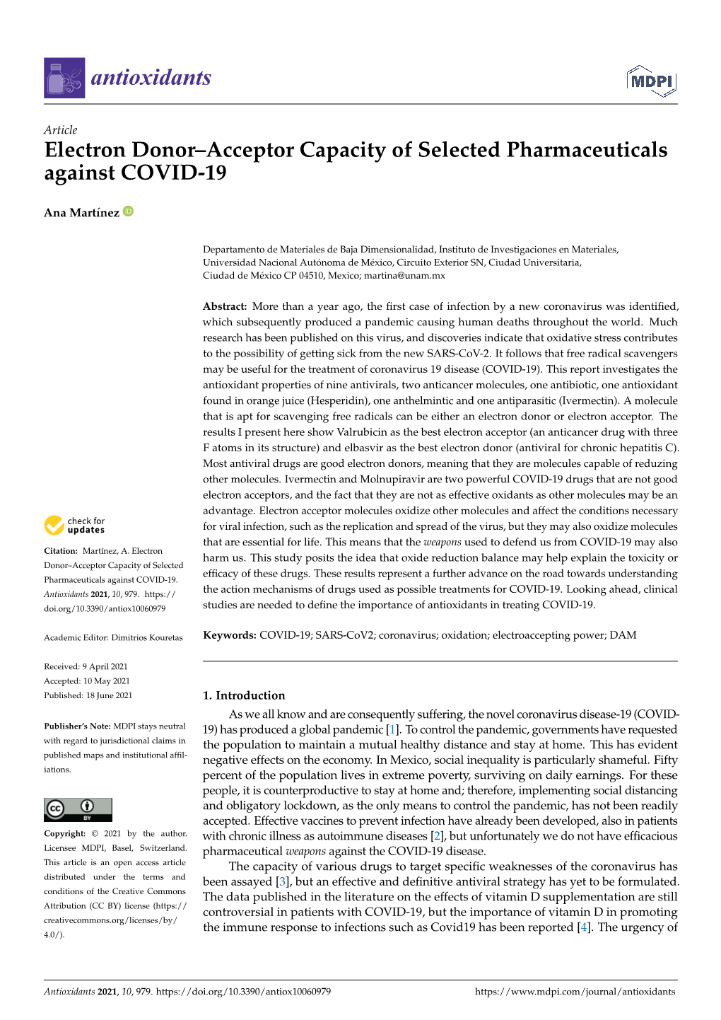 Electron Donor–Acceptor Capacity of Selected Pharmaceuticals Against COVID-19