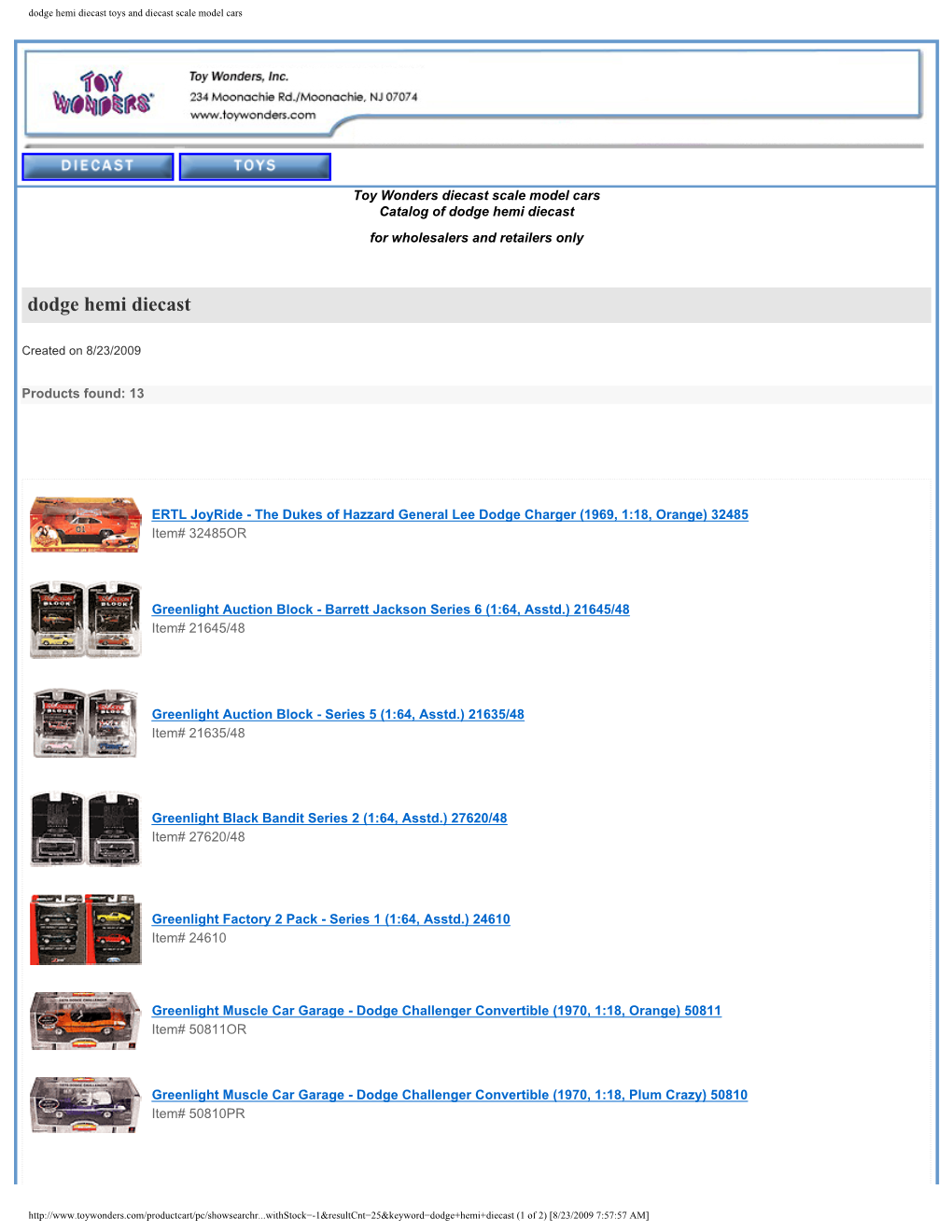 Dodge Hemi Diecast Toys and Diecast Scale Model Cars