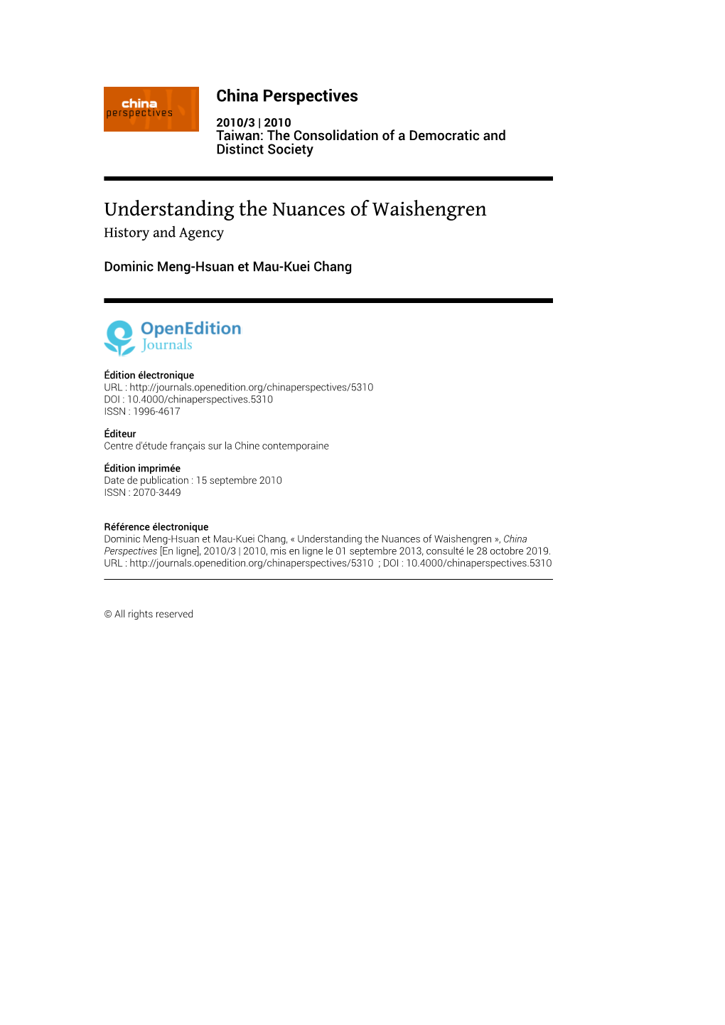 Understanding the Nuances of Waishengren History and Agency