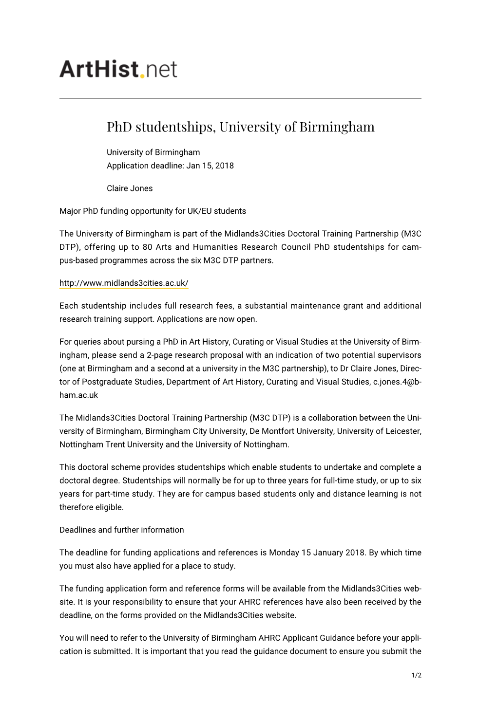 Phd Studentships, University of Birmingham