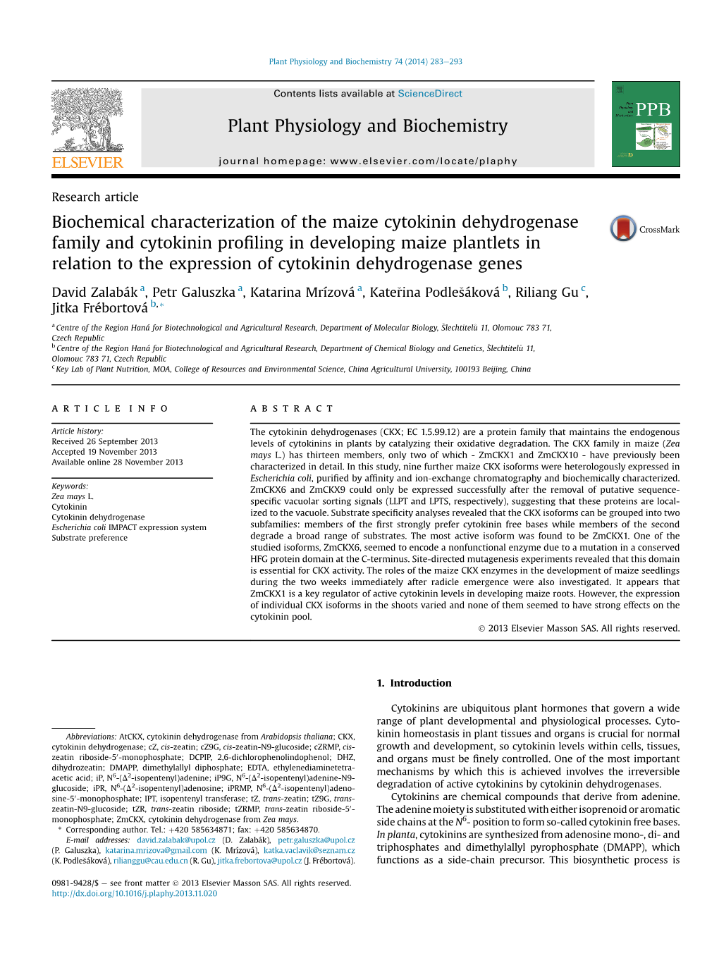 Biochemical Characterization of the Maize Cytokinin Dehydrogenase