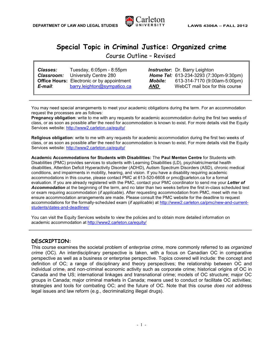 Organized Crime Course Outline – Revised