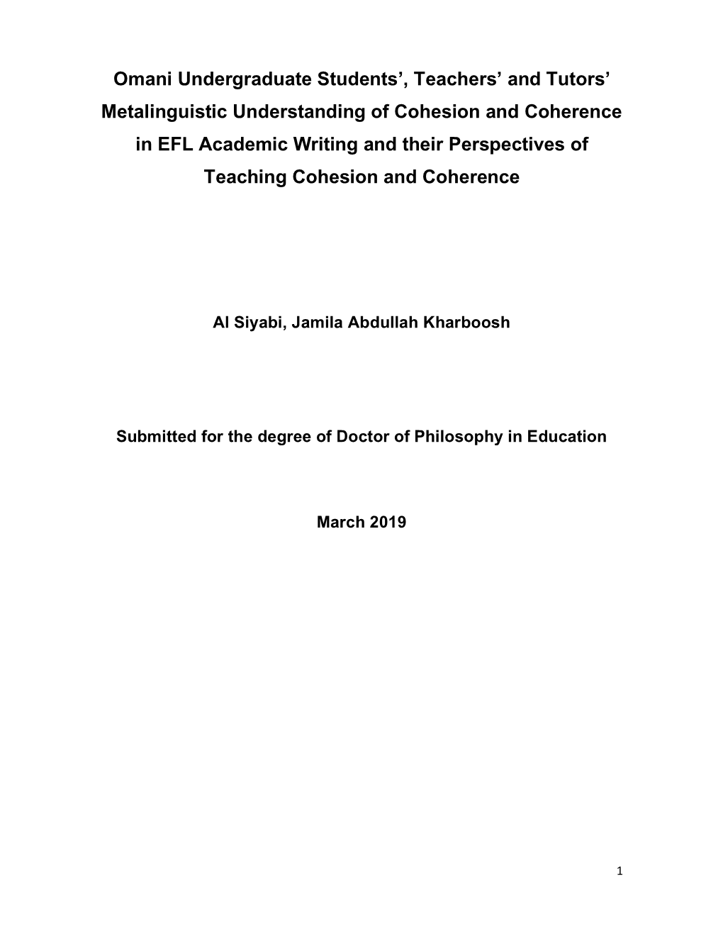 Omani Undergraduate Students', Teachers' and Tutors' Metalinguistic