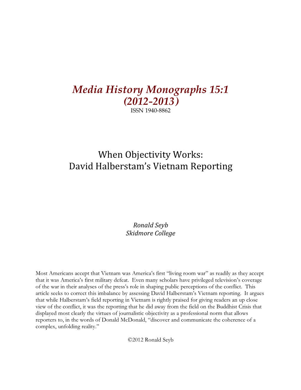 Media History Monographs 15:1 (2012-2013) ISSN 1940-8862