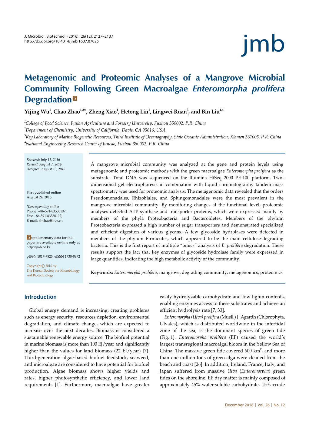 Metagenomic and Proteomic Analyses of a Mangrove Microbial